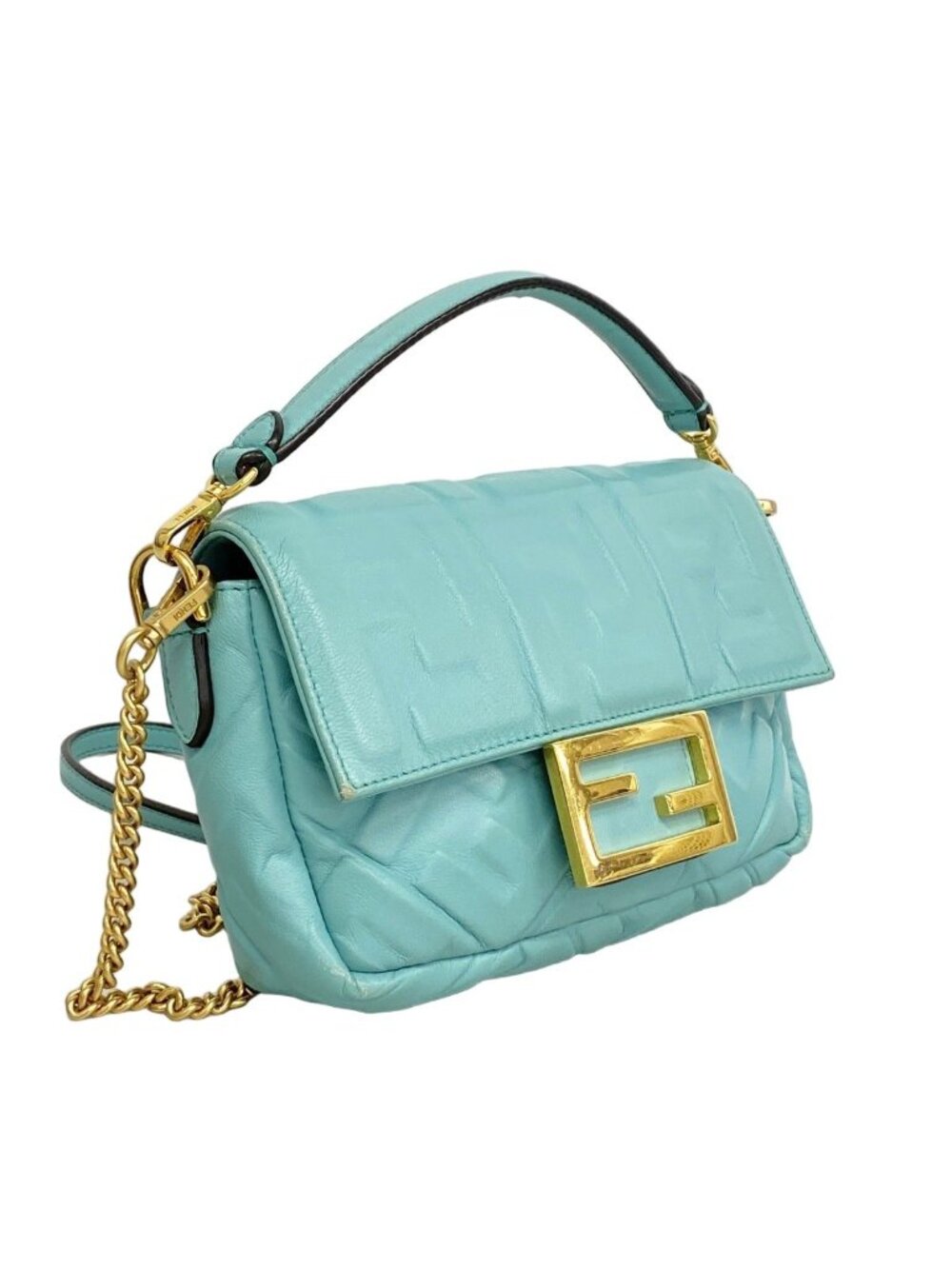 ★SOLD★ Fendi Handbag Baguette Mini Leather Emerald Green Silver 2-Way - Picture 2 of 10